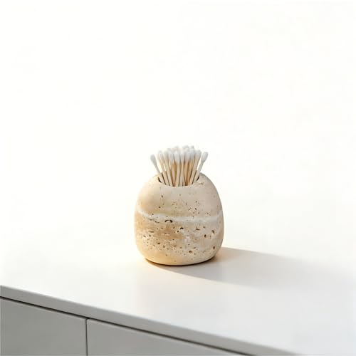 SIRIZEN-DIVING Porta-stuzzicadenti in travertino carino beige multiuso per tamponi di cotone, tagliaunghie, forbici, bagno, camera da letto, toeletta (beige)