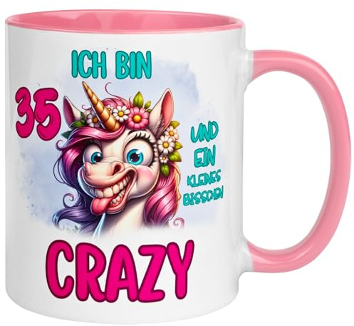 35 Geburtstag Frauen Geschenk Tasse | Ich bin 35 und kleines bisschen crazy | Lustige Geburtstagstasse mit Spruch 35. Geburtstag | 35ter Geburtstag - Witziges Geburtstagsgeschenk Frau