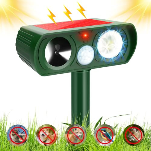 Repelente de Gatos, Solar, Impermeable, con Led Intermitente, Sensor de Movimiento Pir, Ultrasónico Repelente de Animales para Jardín y Patio, para Gatos al Aire Libre, Antimartas, Mapaches y Perros