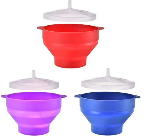 Popcorn Popper Bowl, 3 Pcs Microwave Popcorn Maker Silicone Container, Silicone Microwave Hot Air Popper Bowl with Lid for Home and Kitchen