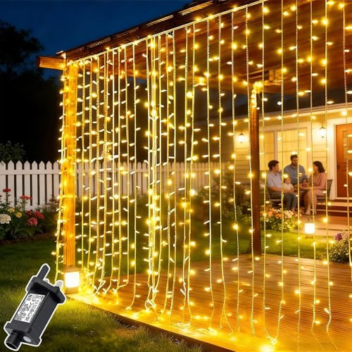 2 Pack 3M x 3M Curtain Lights Plug in, 300LED Curtain Fairy Lights with Timer, Connectable, Waterproof Hanging Waterfall Fairy light for Bedroom Wall Gazebo Garden Pergola Indoor Outdoor Decorations