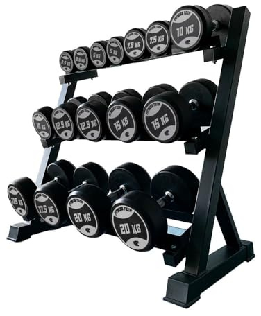 Set d'haltères professionnels avec haltère | Poids ronds de 2,5 kg à 20 kg | Uréthane Premium | Gym à domicile ou professionnel