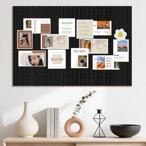 Anslagstavla korkplatta 60 x 40 cm, dekorativ korkvägg av filt, vikbar självhäftande fototavla, filt visionboard med nålar för hem kontor väggdekoration, svart