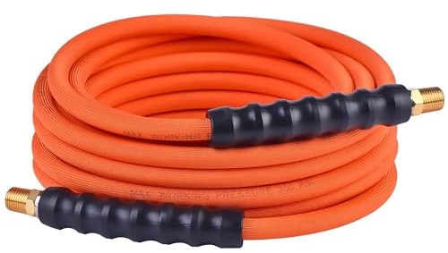1/4 Lay - Flat Braided Air Compressor Hose 25FT 300 PSI Hybrid Flexible Pneumatic Hose with 360° Swivel MNPT Fittings Lightweight Tangle Free for All Weather Industrial Tools