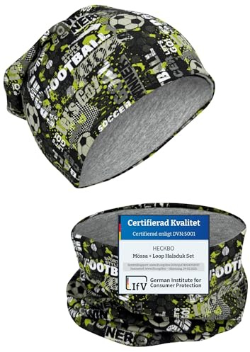 HECKBO Barnmössa Beanie & Halskrage Set – med fleece- eller jerseylinning (vändbar) – unisex för flickor och pojkar – 95% bomull – perfekt för höst, vår och vinter