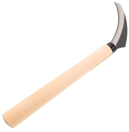BCOATH Hoz de Jardín Multiusos con Mango de Madera Serrada para Corte de Césped Deshierbe y Corte de Cuerda Herramienta Manual para Césped y Desbroce