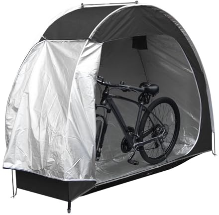 Bike Storage Shed, Outdoor Bike Cover Tent, 210D Oxford Fabric with Silver Coating, Zippered Door Portable Shelter for Bikes Motorcycles and Garden Tools (Black)