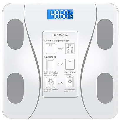 Bluetooth Smart Kroppsfettvåg Digital Kroppsvägningsvåg Med LCD-skärm Elektronisk Vägning BMI-kompositionsanalysverktyg Exakt, LäTt Att LäSa(White Bluetooth)