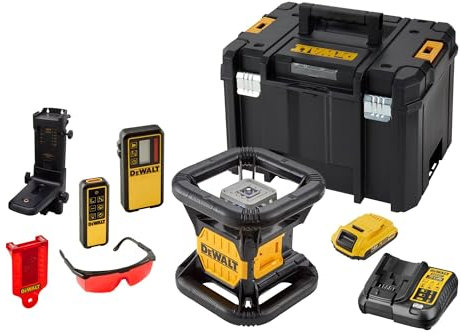 DeWalt 18V Akku 2-Punkt/Rotations-Laser Rot DCE079D1R (selbstnivellierender, mit doppelter Lotfunktion, Arbeitsbereich: 60m (300m mit Empfänger), Genauigkeit: +/-1,5mm@10m, IP67)