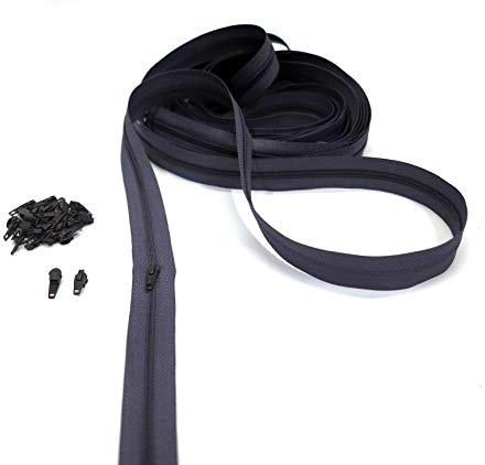 Cerniere Lampo al Metro in Nylon, Catena Continua, 20 Colori a Scelta, Zip in Metallo, 7 Lunghezze, 4 mm 100% Poliestere, Made in Italy (Aubergine, 2 m + 5 Cursori)
