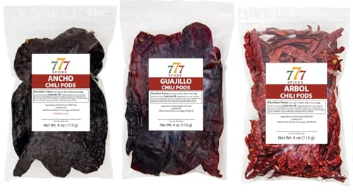3 Pack Chile Ancho, Chile Guajillo Descolado and Chile de Arbol. Dried Chile Seco Peppers. 12 Oz Total of Authentic Mexican Flavours.