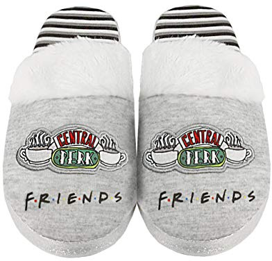 FRIENDS tofflor dam Central Perk fluffiga skor för damer, Grå, 38.5/40 EU