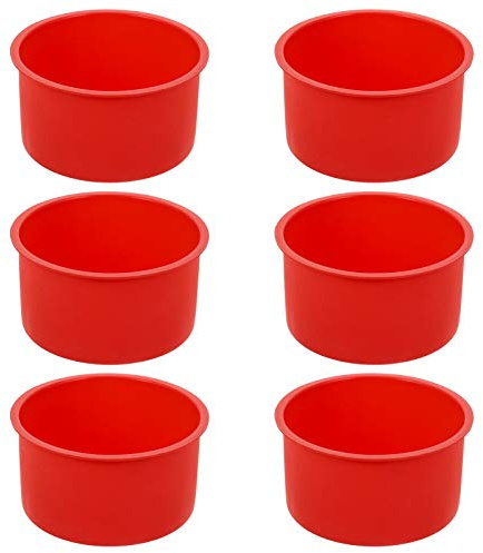 tiopeia 4 Inch Silicone Mini Molds, Round Non-Stick Baking Molds - Reusable Cake Pan for Muffin, Cupcake, Layer, Cheese, Rainbow Cakes (Red, Set of 6)
