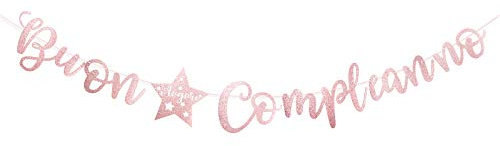 Striscione Compleanno Festone Carta Scritta Buon Compleanno Banner Oro Rosa Bandierine Ghirlanda Addobbi Decorazione per Festa di Compleanno Fai da Te