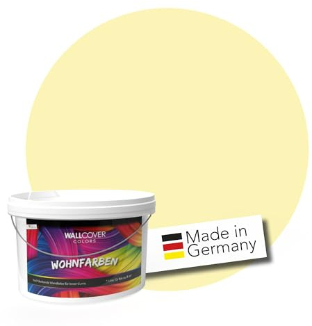 WALLCOVER hochwertige Wandfarbe für Innen | Gelb Pastell | 5L für 40m² | Hochdeckende Innenfarbe (Klasse 1) in Goldgelb Matt | Profi Qualität aus Deutschland