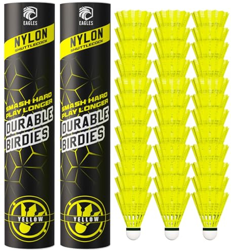 EAGLES 24 Pack Nylon Badminton Birdies - Bedminton Shuttlecocks for Baseball/Softball Batting Training - Birdie Ball for Indoor and Outdoor Matches ~ Highly Stable & Durable Shuttle Balls