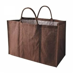 Sac à bûches marron foncé en toile de jute plastifié 30x60x40cm