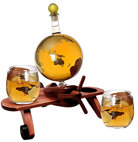 Whiskey & Gift Set, Wine Set with Glasses and Wooden Stand for Men, Drinks Dispenser for Whiskey, Liquor, Wine, Brandy, Cognac