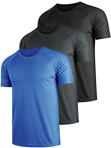 Teesmen T Shirt Herren Sport Männer Schultern Kurzarm Basic Atmungsaktive 3er Pack Rundhals Einfarbige Polyester Unifarben Gym Tennis Fitness Mesh Activewear (Multipack 2, L)