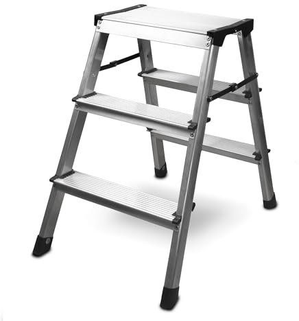 Siwitec Escabeau Pliable en Aluminium - 2 x 3 Marches, Accessible des Deux Côtés, Échelle Domestique Jusqu'à 150 kg, Certifié TÜV