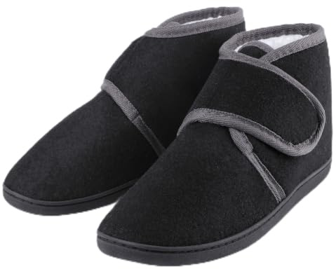 TIESTRA Pantoufles Chaudes Hommes Hiver Peau d'agneau DiabéTique Pantoufles en Feutre pour Hommes avec Fermeture EU 41-47