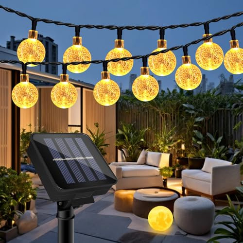 Liuyife Sfera di Cristallo Solare Impermeabile per Esterni 10M 40 LED 8 Modalità Luci Natalizie Luminose Decorazione per Giardino, Patio, Gazebo, Campeggio, Feste, Recinzione, Natale (Bianco Caldo)