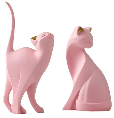 Estatua Gatito Abstracto, Adorno Moderno para Salón, Figura Decorativa Artística de Mascota, Ornamento Arte para Casa, Hogar, Escritorio (Rosa)
