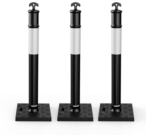 BATTIFE 45 Delineator Post with Base, Traffic Delineator Cones with Reflective Collar for Driving Practice, Construction Work (3, Black, 45 inch)