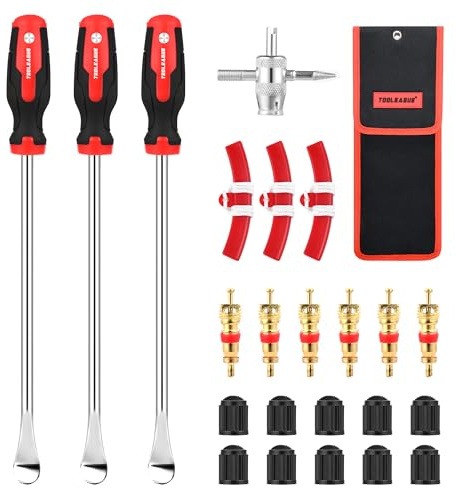 TOOLEAGUE 36,8 cm Stahllöffel-Set, Reifenwechsel, Werkzeug für Motorrad, Dirtbike, Rasentraktor, Fahrrad, Felgenschutz, Ventileinsatz,