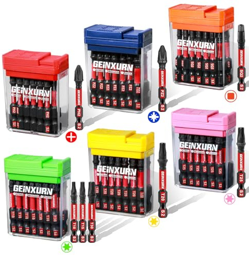 Geinxurn 90 Pieces Impact Screwdriver Bits Set with Colorful Boxes, 2 Magnetic (PH2,PZ2,SQ2,T10,T15, T20,T25,T30) S2 Steel Multi Driver Bits