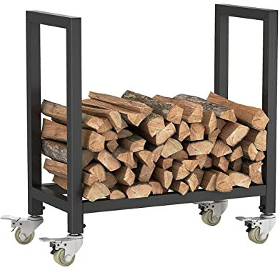 GLJTUO Supporto per Legna da Ardere Supporto per Tronchi con Ruota Carrello per Legna da Ardere per Camino Interno Ed Esterno Facile da Montare Supporto per Legna da Ardere in Me,with Rollers