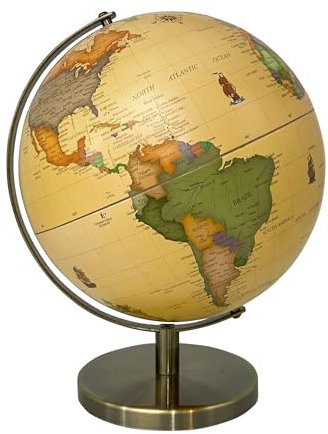 Gleneagles Travel Globe Antique 25cm With 50 Memory Marker Gems - World Map, Geo Planet, Desk Decor for Home Office - Gadgets for Men