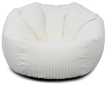 Bags of Beans Large Kids Jumbo Corduroy Bean Bag Chair and Filling Included - Kiddies Indoor Seating Furniture Lounger - Machine Washable Comfortable Fabric For Girls & Boys - (Ivory)