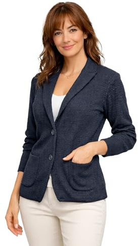 Blazer in Cotone, Giacca Jacket da Donna -Manica Lunga con Due Bottoni - Artigianale, Made in Italy - Casual, Classica Sportiva (IT, Testo, M, Regular, Regular, Blu Scuro)
