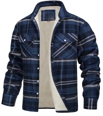 Generisch Camicia-giacca da uomo invernale, camicia da boscaiolo foderata in pile, giacca invernale ispessita, calda camicia termica a quadri, giacca collegiale per tutti i giorni, tempo libero