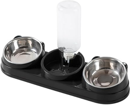 Sharplace Gamelles triples pour Chat avec Distributeur d'eau, inclinées à 15°, surélevées, pour Petits Chiens et Lapins, Noir