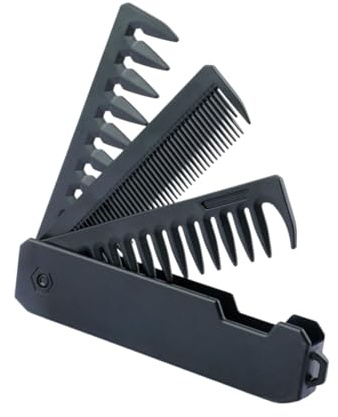 Tragbarer Klappkamm für Herren, 3-in-1Faltbarer Kamm mit Feinzahn- und Breitzahnkamm, Kleine Haarbürste, Kleine Klappbare Haarbürste für Haare und Schnurrbartstyling