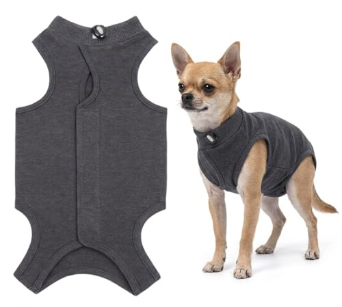 Body Gatos postoperatorio Hembra, Chaleco para Cirugía y Heridas Abdominales，Body Gata esterilizacion，Traje de recuperación Profesional para Gatos(Gris Oscuro,S)