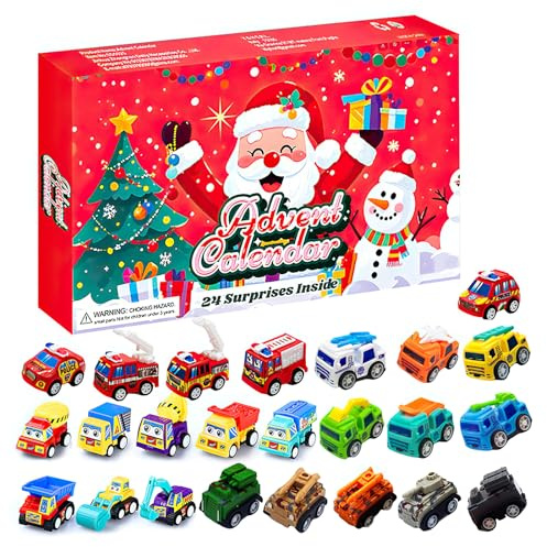 24 Toy Car Advent Calendar 2025, 24 Days Christmas Countdown Calendar with 24 Uniquely Mini Toy Car, Christmas Holiday Gifts