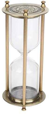 ZAWELIYO Glass Sandglass Hourglass, Alloy and Glass Decorative Ornament for Desktop, Living Room and Office Decor, Small 16cm (Small self-loading sand)