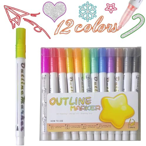 XIAOGUA 12 Colores Rotuladores Lettering Rotuladores Purpurina Rotuladores MáGicos Rotuladores Punta Pincel MetáLico para Pintar Manualidades Tarjetas de Cumpleaños álbumes de Recortes