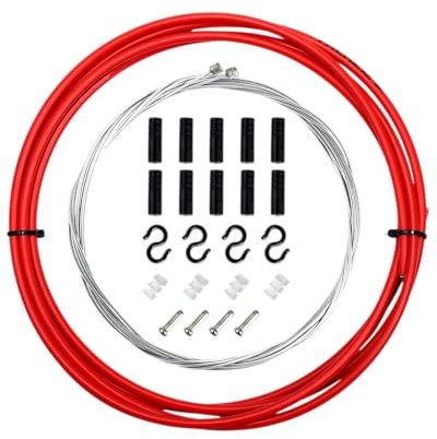 TAVYTH Juego de Cable de Cambio para Bicicleta, Cable Freno y Funda, Acero Inoxidable Rojo,Kit Completo para MTB y Carretera,Cable Cambio Shimano,Cable Freno Bicicleta,Incluye Terminales y Accesorios