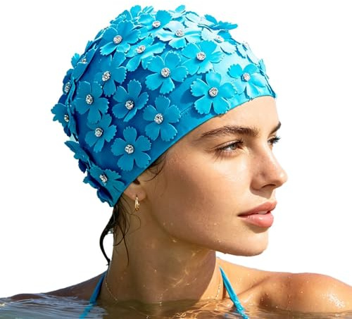 Gorros de Natación para Mujer | Patrón de Diamantes de Flores | Gorro de Baño - para Mujeres, Niñas, Damas, Esposas, Madres, Instructora, Casa, Baño, Apartamento, Viajes, Playa, Piscina, Abierto