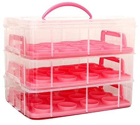 Oypla Pink 3 Tier 36 Cupcake Plastic Carrier Holder Storage Container