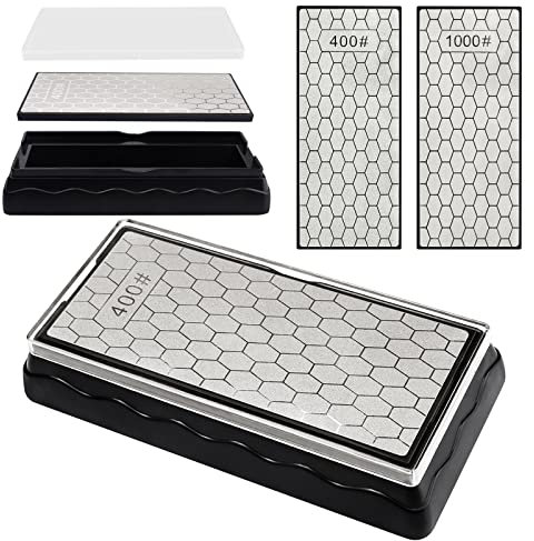Kalolary Piastra per affilare i Diamanti su Due Lati, Pietra per affilare i coltelli a Grana 400/1000, 150 * 63mm per Utensili da Cucina per Esterni a Superficie a Nido d'Ape