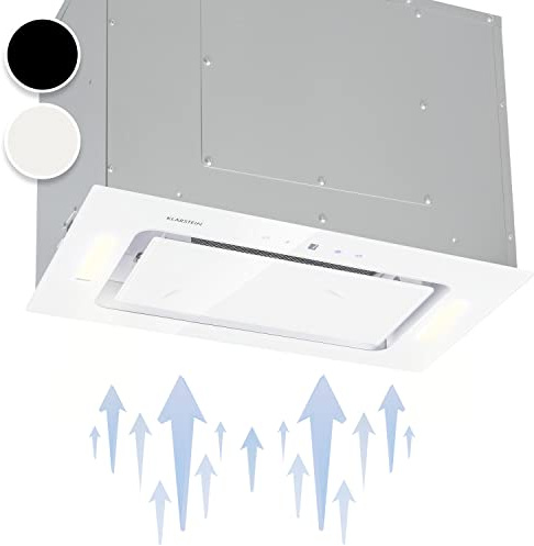 Klarstein Hektor Dunstabzugshaube Einbauhaube - Dunstabzugshaube, Unterbauhaube, 52 cm breit, 190 Watt, 530 m³/h Abluftleistung, LED-Touch-Panel, Kochflächenbeleuchtung, Timer, Glas, weiß
