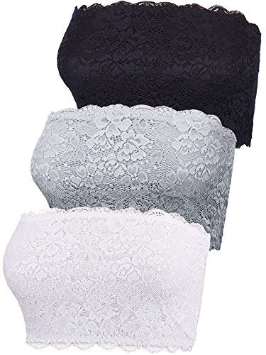 3 Stücke Damen Blumen Lace Tube Top BH Bandeau Trägerlos BH Nahtlose Dehnbar Brust Wickeln (Farbe Set 3, L Größe)