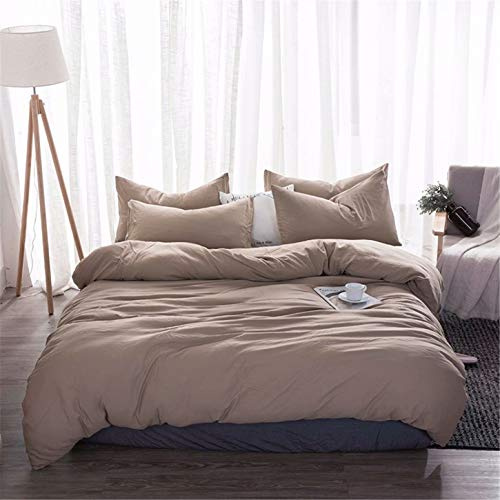 zhuluokeke Simple Solid Color 4 Pieces Bedding Duvet Cover Set 100% Washed Microfiber Quilt Cover Soft Bedding Sets Camel Queen （Duvet Cover 78”*90”）