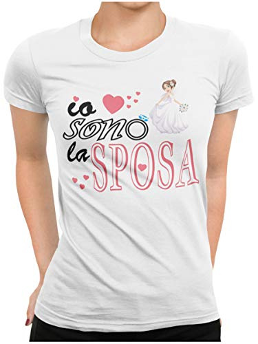 STAMPATEK Maglietta Sposa Addio al Nubilato T-Shirt Festa a Sorpresa Maglia Idea Regalo Matrimonio Io Sono La Sposa - MOD. ST39 - Bianca M