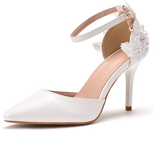 Scarpe da Sposa da Donna, Sandali a Spillo con Temperamento a Punta, Scarpe da Damigella d'Onore, per Matrimoni, Feste, Balli, Scene di Alto Livello,Bianca,37 EU